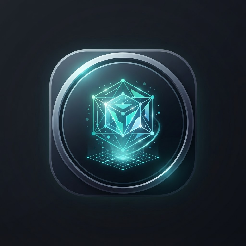 A luminous BEAM augmented-reality cube floating in space